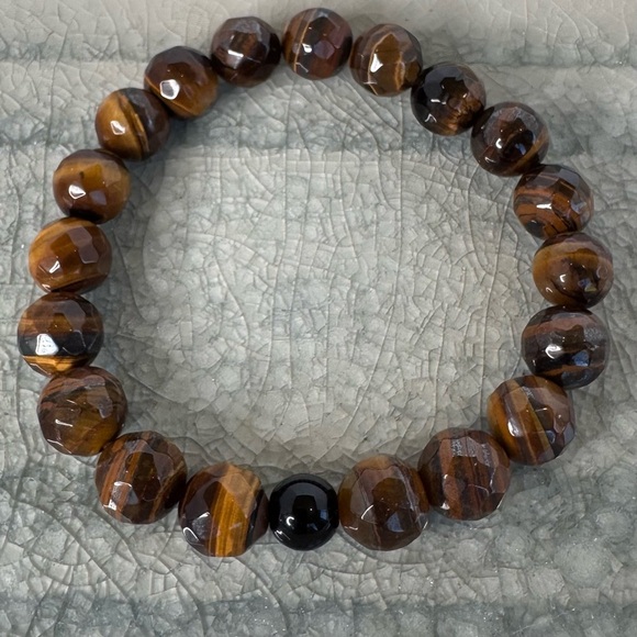 Hand Crafted Jewelry - Hand Crafted Faceted Tiger Eye Stretch Bracelet Brown 6.75" Beaded NWT